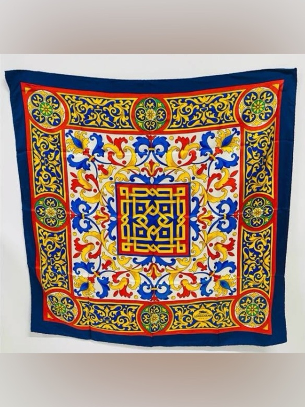 Longchamp silk vintage scarf Ornate Medallion Design